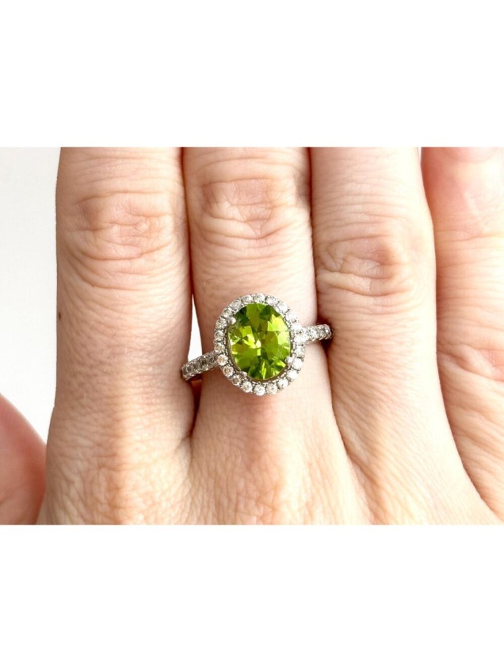 Peridot Gemstone Halo CZ Lined Sterling Silver 925 Vintage Ring - sz 7.25 - Picture 11 of 16